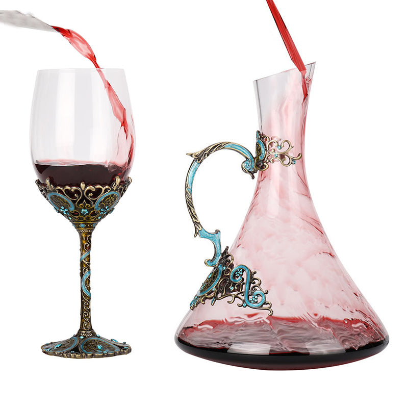 Enamel Red Wine Glass - Retro Blue