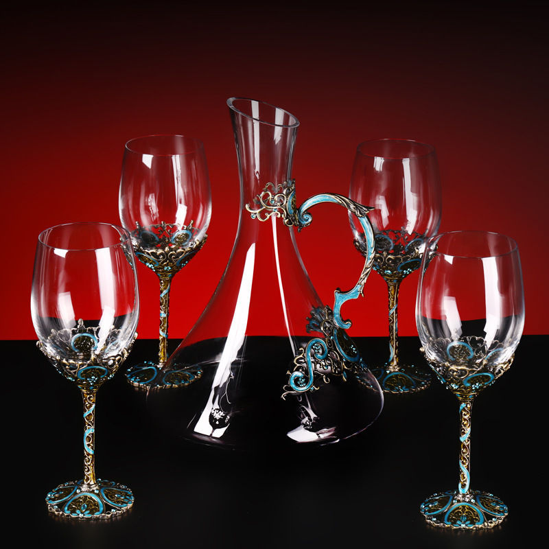 Enamel Red Wine Glass - Retro Blue